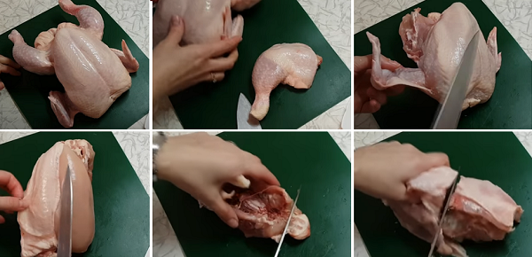 Разделка курицы на порционные куски